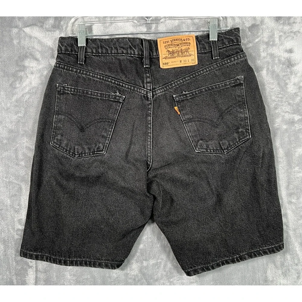 Vintage Levis 550 Jean Shorts Mens 33 (31) Black Red Batwing Orange Tab 90s